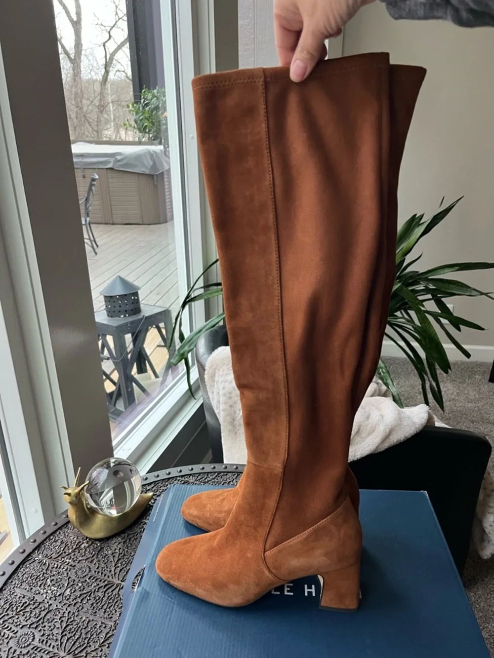 COLE HAAN GEORGETTE OVER THE KNEE BOOTS IN TOBACCO SUEDE 5 - Picture 4 of 11